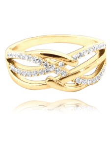 MINET Pozlátený luxusný strieborný prsteň s bielymi zirkónmi veľkosť 67