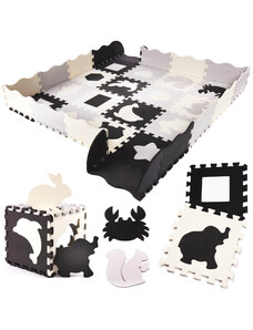 Eva Puzzle 6268 Penová podložka -zvieratká a geometrické tvary 30x30x1cm, 36ks, šedo-žlto-čierna
