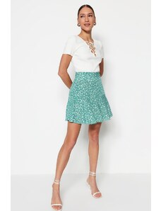 Trendyol Collection Mint mini tkaná viskózová látka sukňa s kvetinovým vzorom