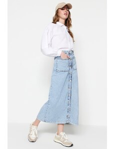 Trendyol Collection Svetlomodrá džínsová sukňa s dvojitým vreckom a vysokým pásom