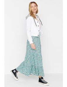 Trendyol Modest Zelená 100% viskózna tkaná sukňa s kvetinovým vzorom s elastickým pásom