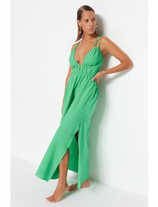 Trendyol zelené maxi tkané rozparky 100% bavlnené plážové šaty