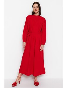 Trendyol červené pásové košeľové detaily širokého strihu tkané šaty