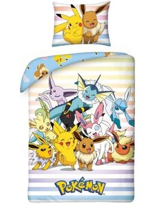 Halantex Bavlnené posteľné obliečky Pokémoni - motív Pikachu a Eevee - 100% bavlna - 70 x 90 cm + 140 x 200 cm