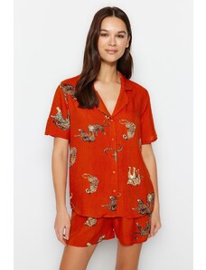 Trendyol Collection Súprava tkaného pyžama so zvieracím vzorom viskóza-šortky