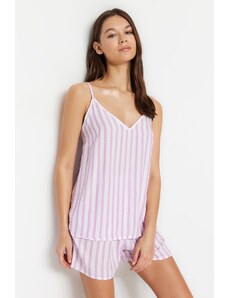 Trendyol Lilac Striped Rope Strap Viscose Woven Pajama Set