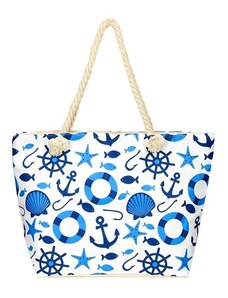 Versoli Plážová plátená taška modro biela s námorníckym motívom