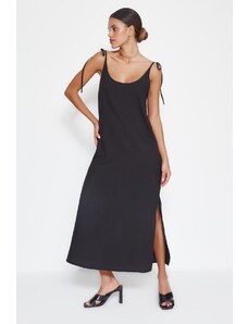 Trendyol Collection Čierne Maxi tkané šaty rovného strihu