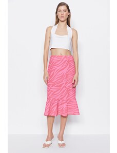Trendyol Collection Midi tkaná sukňa s ružovým volánom