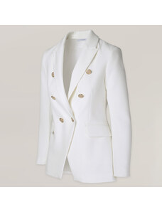 Willsoor Dámske dvojradové sako bielej farby s hladkým vzorom 14993