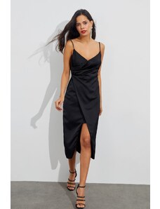 Cool & Sexy Cool &ampy dámske čierne zahalené saténové šaty