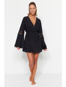 Trendyol Collection Čierne mini tkané čipkované 100% bavlnené plážové šaty