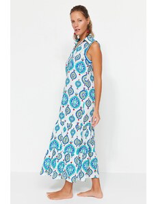Trendyol Collection Plážové šaty zo 100 % bavlny so širokým vzorom a doplnkami s tkanými prúžkami