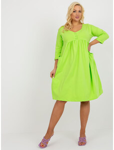 RELEVANCE Limetkovo-zelené voľné rozšírené plus size šaty s gombíkmi a vreckami