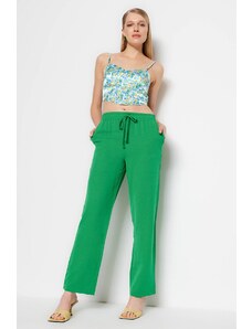 Trendyol Collection Zelené tkané nohavice na zaväzovanie