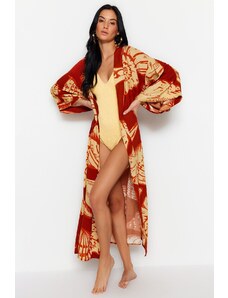 Trendyol Collection Podvodné vzorované opaskové maxi tkané kimono a kaftan 100% bavlna