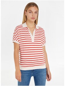 Cream-red women's striped polo shirt Tommy Hilfiger - Women