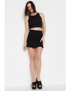 Trendyol Collection Čierna mini tkaná sukňa Flounce sukňa