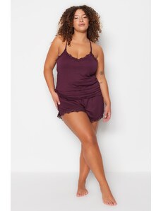 Trendyol Curve Plum Halter Knitted Lace Detailed Pajamas Set
