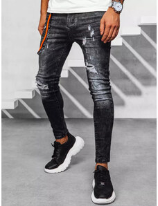 BASIC Čierne pánske dierované džínsové nohavice UX3935