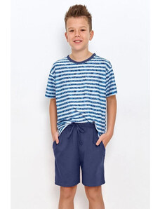 Taro Chlapčenské pyžamo pre staršie Noah modré s pruhmi