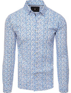 BASIC Biela pánska košeľa s modrým kvetinovým vzorom DX2411