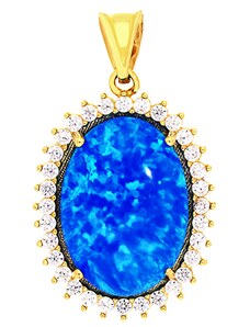 iBrill Zlatý prívesok s modrým syntetickým opálom