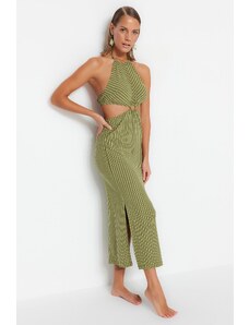 Trendyol zelený pruhovaný maxi pletený doplnok Pletené oblečenie Look plážové šaty