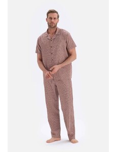 Dagi Mixed Size Patterned Shirt Collar Woven Pajama Set