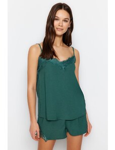 Trendyol Collection Tkaná pyžamová súprava z viskózového tkaného zeleného popruhu