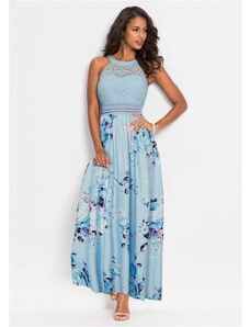 bonprix Maxi šaty s kvetovanou potlačou a čipkou, farba modrá, rozm. 36