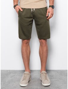 Ombre Clothing Pánske krátke šortky s vreckami - tmavo olivovo zelené V16 OM-SRBS-0109