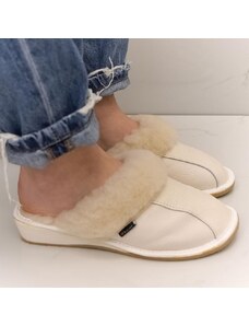 Dámske biele luxusné kožené papuče GITA