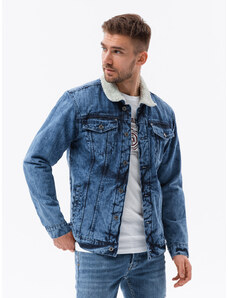 Ombre Clothing Pánska džínsová bunda so šerpou - modrá V1 OM-JADJ-0125