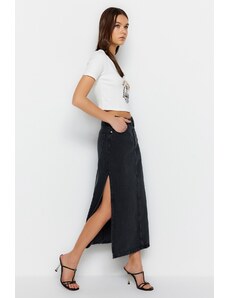 Trendyol Collection Antracitová maxi džínsová sukňa s vysokým pásom a rozparkom