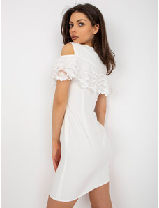 Fashionhunters Ecru cocktail dress with exposed shoulders
