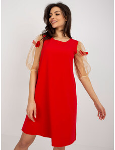 BASIC Červené elegantné koktejlové šaty s 3D kvetinami -LK-SK-506733.85-červené