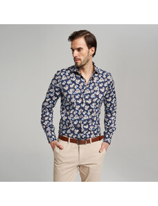 Willsoor Pánska slim fit košeľa tmavomodrá s kvetinovým vzorom 15000