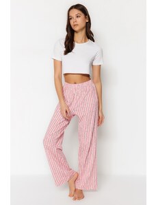 Trendyol ružové bavlnené pruhované pletené pyžamové spodky