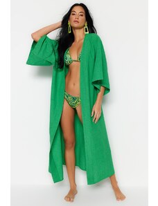 Trendyol Collection Green Belted Maxi Woven Linen Look Kimono & Kaftan