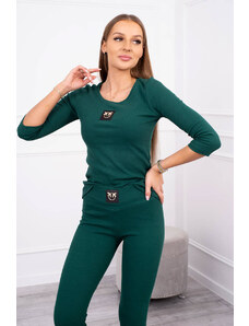 Kesi Ribbed blouse + leggings set dark green