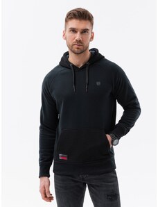 Ombre Clothing Men's combined materials HOODIE sweatshirt - black V1 OM-SSNZ-22FW-016