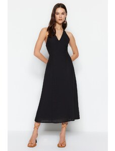 Trendyol Collection Čierne tkané šaty s doplnkami