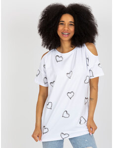 Fashionhunters White cotton blouse with heart print