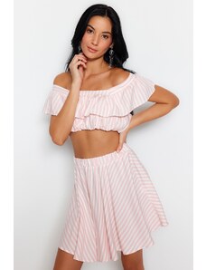 Trendyol Pink Woven Ruffle Blouse and Skirt Set