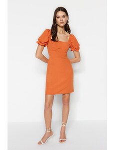 Trendyol oranžové mini tkané balónové rukávy tkané šaty