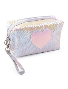 Stoklasa Pouzdro / kosmetická taška s oboustrannými flitry a srdcem 11x18 cm - 1 bílá růžová