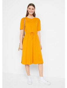 bonprix Midi bavlnené šaty s riasením a vreckami, po kolená, bavlnené, farba oranžová