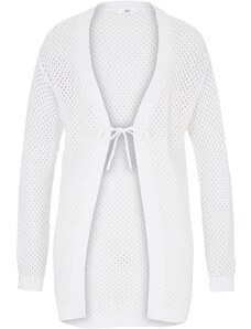 bonprix Ažúrový pletený sveter oversize so šnúrkou, s plátnom, farba biela