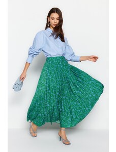 Trendyol Modest Zelená tkaná sukňa s pružným pásom s kvetinovým vzorom